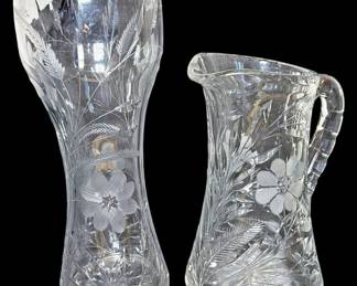 American Brilliant Cut Glass Vase Pitcher