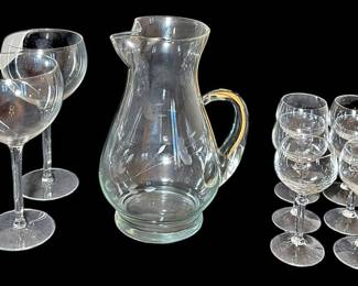 Etched Glass Pitcher and Wine Glasses