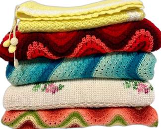 Five Vintage Crocheted Blankets