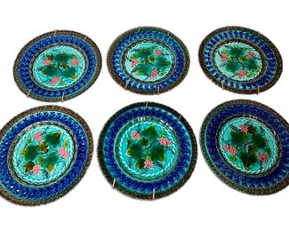 6 Antique Majolica Grape Pattern Plates