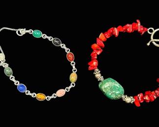 Red Coral Chip Sterling Clasp Bracelet GoldFilled Scarab Beetle Gemstone Bracelet