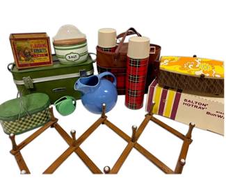 Vintage Camping Items, Bun Warmer, Peg Rack, Misc Kitchen Goods