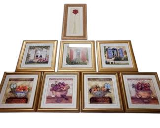 8 Goldtone Framed Pieces Of Wall Decor Flowers Fruit