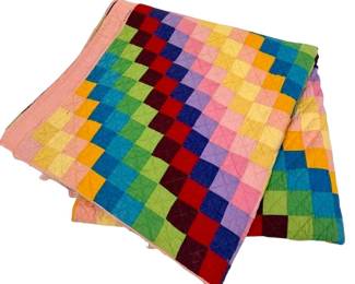Rainbow Hand Sewn Checkered Quilt