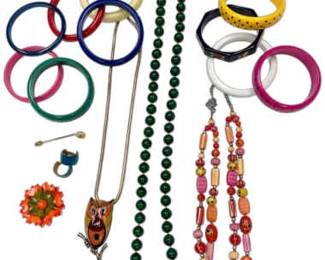 Vintage Eisenberg Owl Necklace, Colorful Bangles, More Costume Jewelry