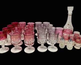 Red Purple Glass Goblets, Italian Decanter More