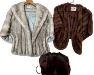 Two Vintage Fur Stoles Fur Muff