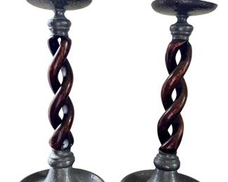 English pewter and wood Barley Twist Lamps