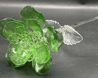 Waterford Crystal Fleurogy Green Rose Sculpture