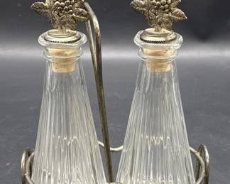 Vintage Cruet Set in Stand w/ Stoppers