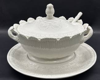 4-Piece White Porcelain Soup Tureen from Italy
