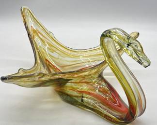 Murano-Style Multi-Colored Art Glass Swan