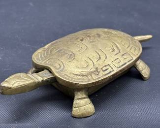 Vintage Brass Turtle Lidded Ashtray / Trinket Box