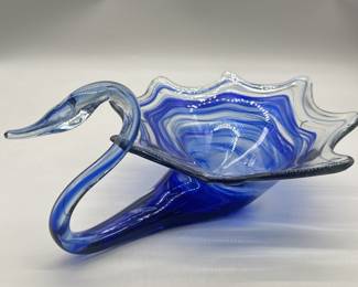 Murano-Style Art Glass Blue Swan