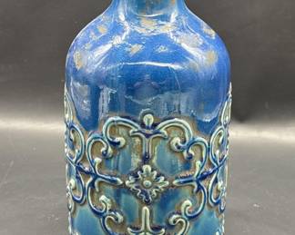 Distressed Blue & Embossed Blue Bottle Vase