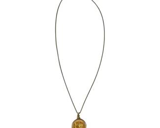 1947 Swiss Gold 20 Francs Helvetta Coin Pendant with 14kt Frame and Chain