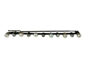 Platinum Diamond and Pearl Line Brooch Pin