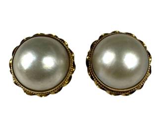 14kt Yellow Gold Half Pearl Clip On Earrings