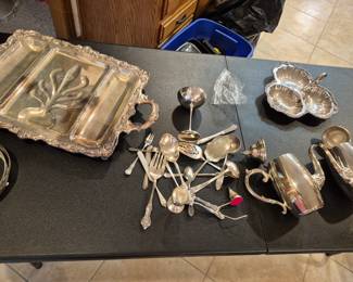 Silver trays and flatware
