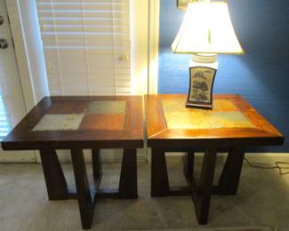 Pair Matching Side Tables...Asian Style Lamp...