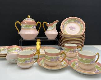 Lot #161 - A & D Limoges France Hand Painted Pink with Purple Flowers #2874