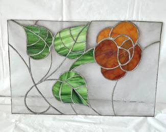 Stained Glass Panel with Flower - 17.5" x 11.5"