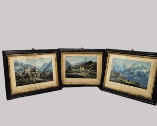 Set of Three Framed 19th Century Swiss Alpine Landscape Hand Colored Lithographs