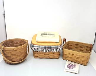 Set of Three Baskets - Two Longaberger Baskets 1990s and One Royce Craft Basket