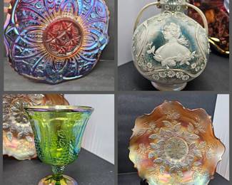 Lot #52 - Vintage Indiana Heirloom Ruby Red Carnival Glass Plate13”, 1930s Fenton Marigold Holly Berry Pattern Bowl