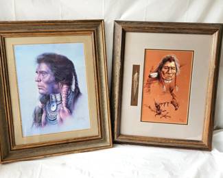 Set of Two Framed Art Pieces Of Native American Men