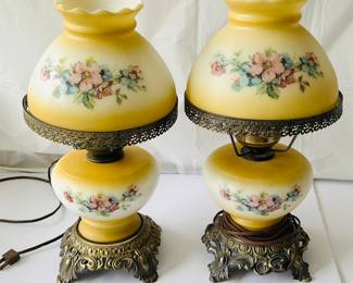 Set of Two- Vintage, Double Globed, 'Gone with the Wind' Style Hurricane Lamps 16" tall
