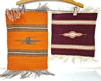 Lot #10 - Vtg Chimayo Thunderbird Navajo Handwoven Wool Tapestries Wall Hangings - Rug Folk Art