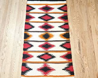 Handspun Wool Rug of Zapotec origin from Oaxaca, Mexico, Vibrant Colors in a Diamond Pattern