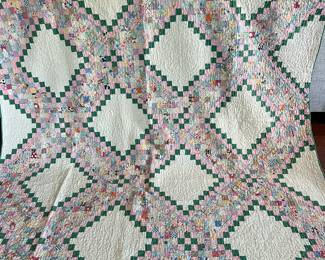 -Vintage Triple Irish Chain Quilt in Pinks and More- 66" x 80"
