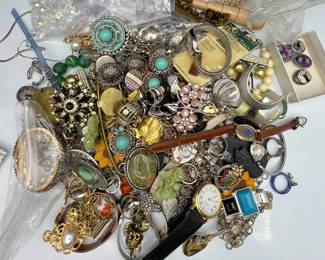 Lot #191 - Lot of Assorted Vintage Jewelry: Wearable pieces and Jewelry Making Accessories