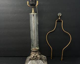 - Stunning Vintage 28' tall Clear Glass Table Lamp with Floral Etching