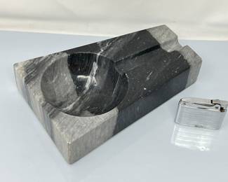 Vintage Marble Ashtray (Cigar size) and Ronson Adonis Vintage Lighter