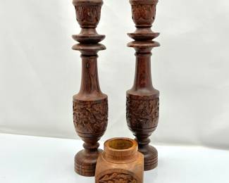 - Boho Vintage Sheesham wood Carved candle holders