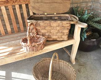 Assorted Vintage Baskets, Including Woven Wood Picnic Basket