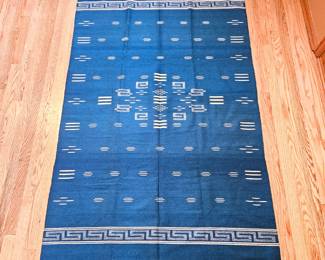 Native American Pueblo Handwoven Rug with Hand Knotted Fringe - Greek Key and Geometric Shapes