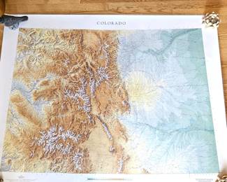 Large Laminated Topographic Map of Colorado, measuring approximately 54 inches by 43 inches,