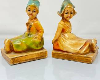 Dutch Chalkware Bookends Boy and Girl