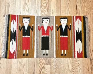 Wool Hand Loomed Handwoven Navajo Yei rug or wall hanging - 18" x 36"