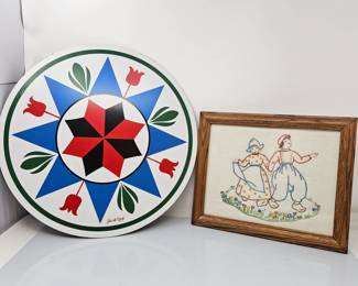 Dutch Lot! Pennsylvania Dutch hex sign by Jacob Zook Plus Hand Made Needlepoint of Dutch Children (Hansel & Gretel)?