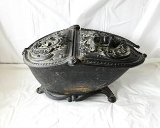 - Antique Cast Iron French Renaissance-Revival coal scuttle - 20"L - 12"W - 12"T