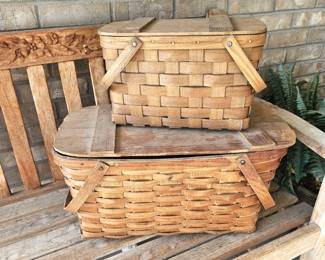 Set of Two Vintage Woven Wood Picnic Baskets by Basketville VT. and Wov-n-Wood by Jerywil