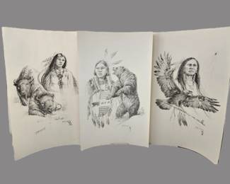 Lot #13 - Set of Three Native American Lithographs, One Signed by Artist Mary Selfridge - Ready to be Framed