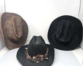 - Lot of Vintage Cowboy Hats- Bollman Adventurer Hat, Brown suede cowboy hat by Scully, Black Wool Sheplers cowboy hat