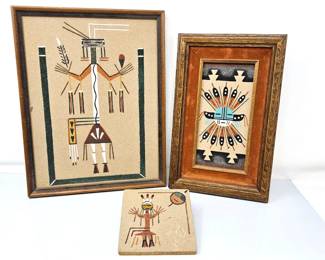 Lot #11 - Lot of Native American Navajo Sand Paintings "Holy Man" by Begay & "Sunshield" Signed by Artist