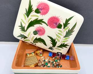 Lot #193 -Vintage Jewelry Lot with Decorative Dish and Lid
